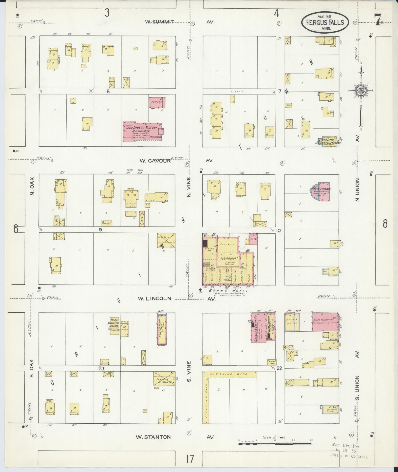 Sanborn Fire Insurance Map from Fergus Falls, Otter Tail County, Minnesota (1915), Sheet #0007 - Complete Map Set gallery image, historic Sanborn map, vintage wall art, Minnesota Minnesota