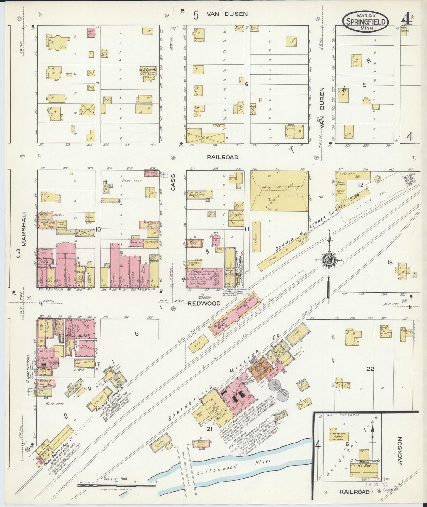 Sanborn Fire Insurance Map from Springfield, Brown County, Minnesota (1917), Sheet #0004 - Complete Map Set gallery image, historic Sanborn map, vintage wall art, Minnesota Minnesota