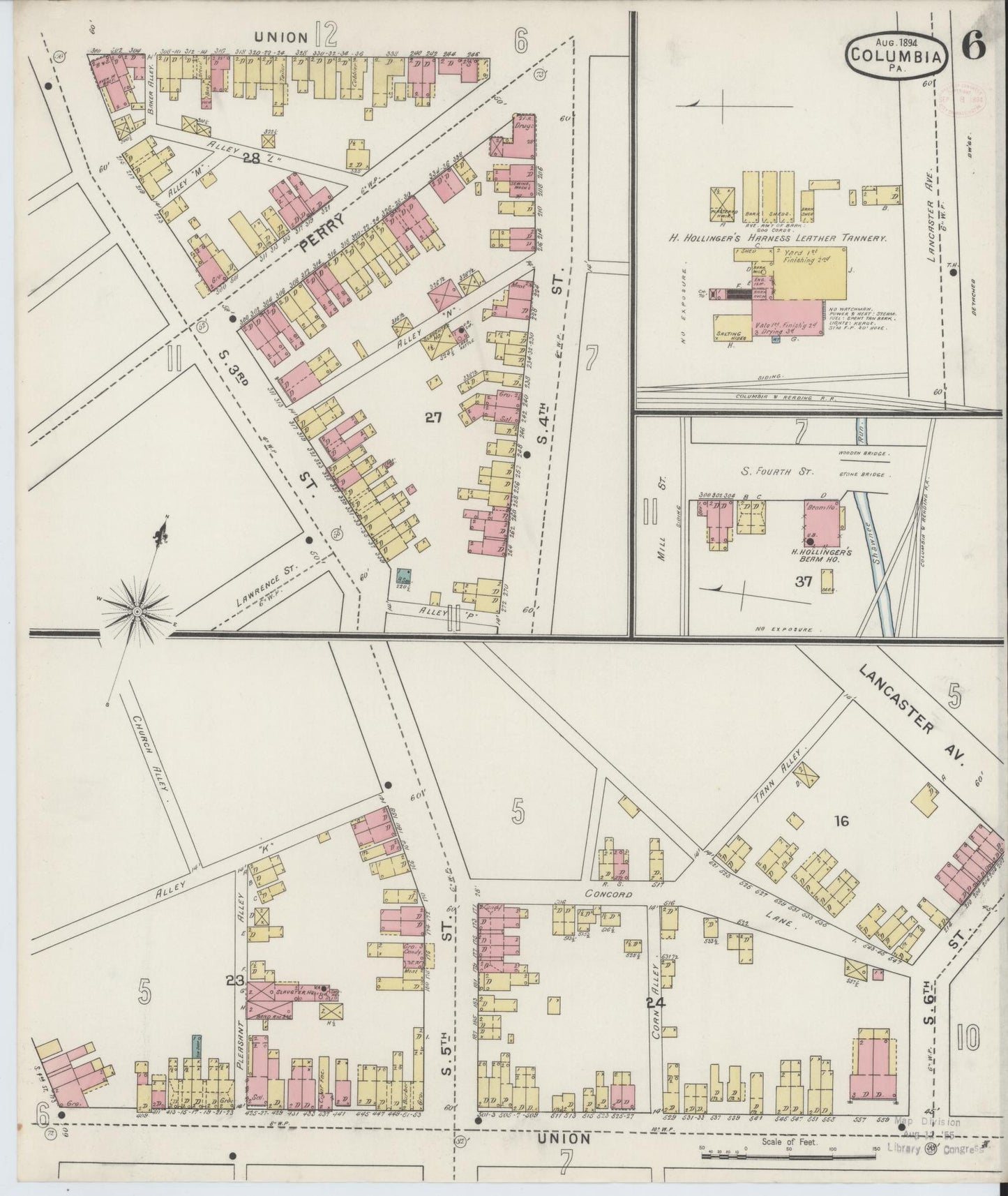 Sanborn Fire Insurance Map from Columbia, Lancaster County, Pennsylvania (1894), Sheet #0006 - Historic Sanborn Fire Insurance Map Print, vintage old map wall art, antique decor, genealogy gift, Pennsylvania Pennsylvania map