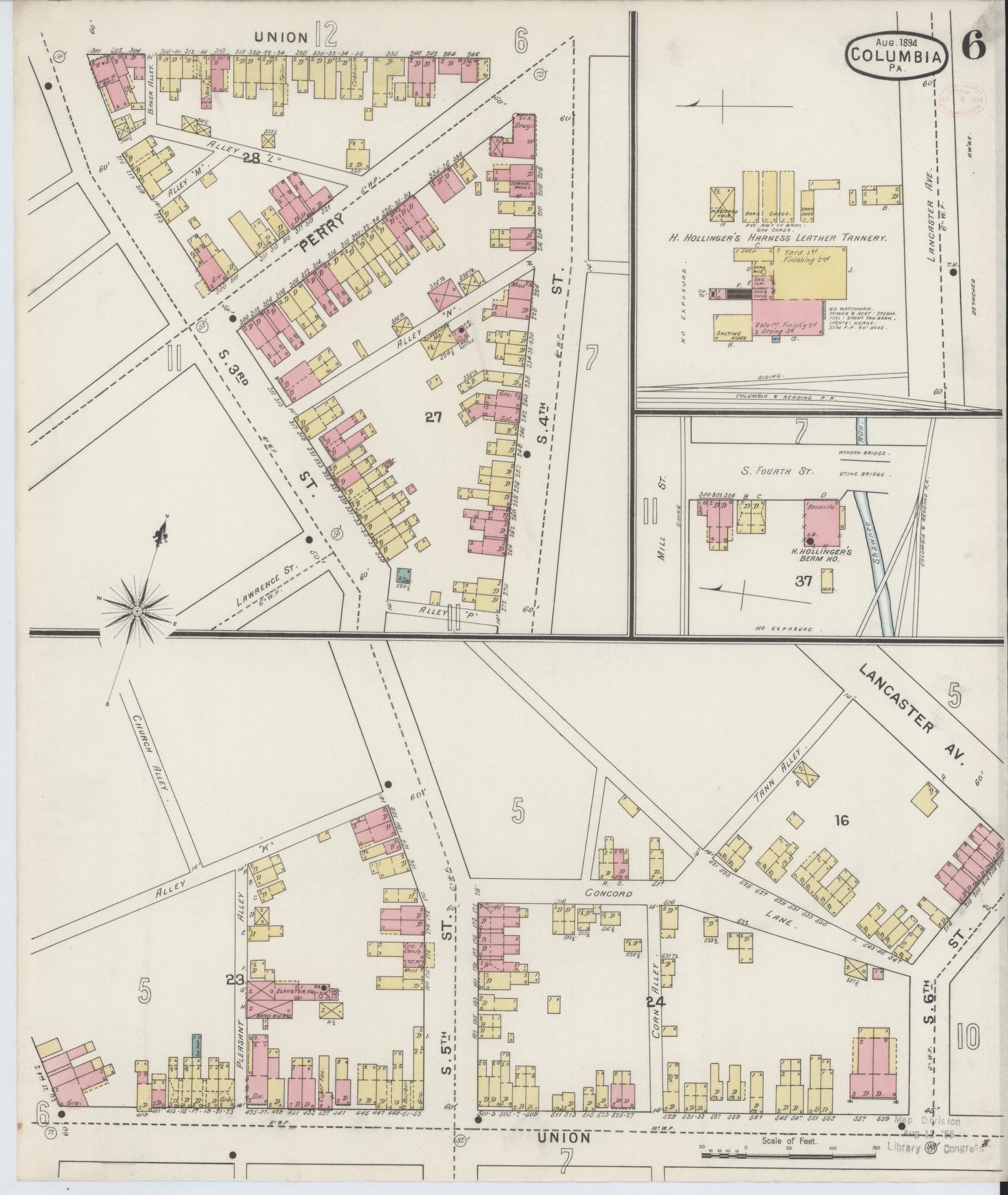 Sanborn Fire Insurance Map from Columbia, Lancaster County, Pennsylvania (1894), Sheet #0006 - Historic Sanborn Fire Insurance Map Print, vintage old map wall art, antique decor, genealogy gift, Pennsylvania Pennsylvania map