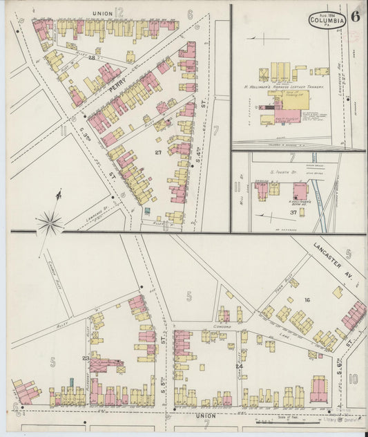 Sanborn Fire Insurance Map from Columbia, Lancaster County, Pennsylvania (1894), Sheet #0006 - Historic Sanborn Fire Insurance Map Print, vintage old map wall art, antique decor, genealogy gift, Pennsylvania Pennsylvania map