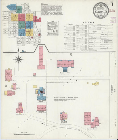 Sanborn Fire Insurance Map from Stillwater, Payne County, Oklahoma (1907), Sheet #0001 - Complete Map Set gallery image, historic Sanborn map, vintage wall art, Oklahoma Oklahoma