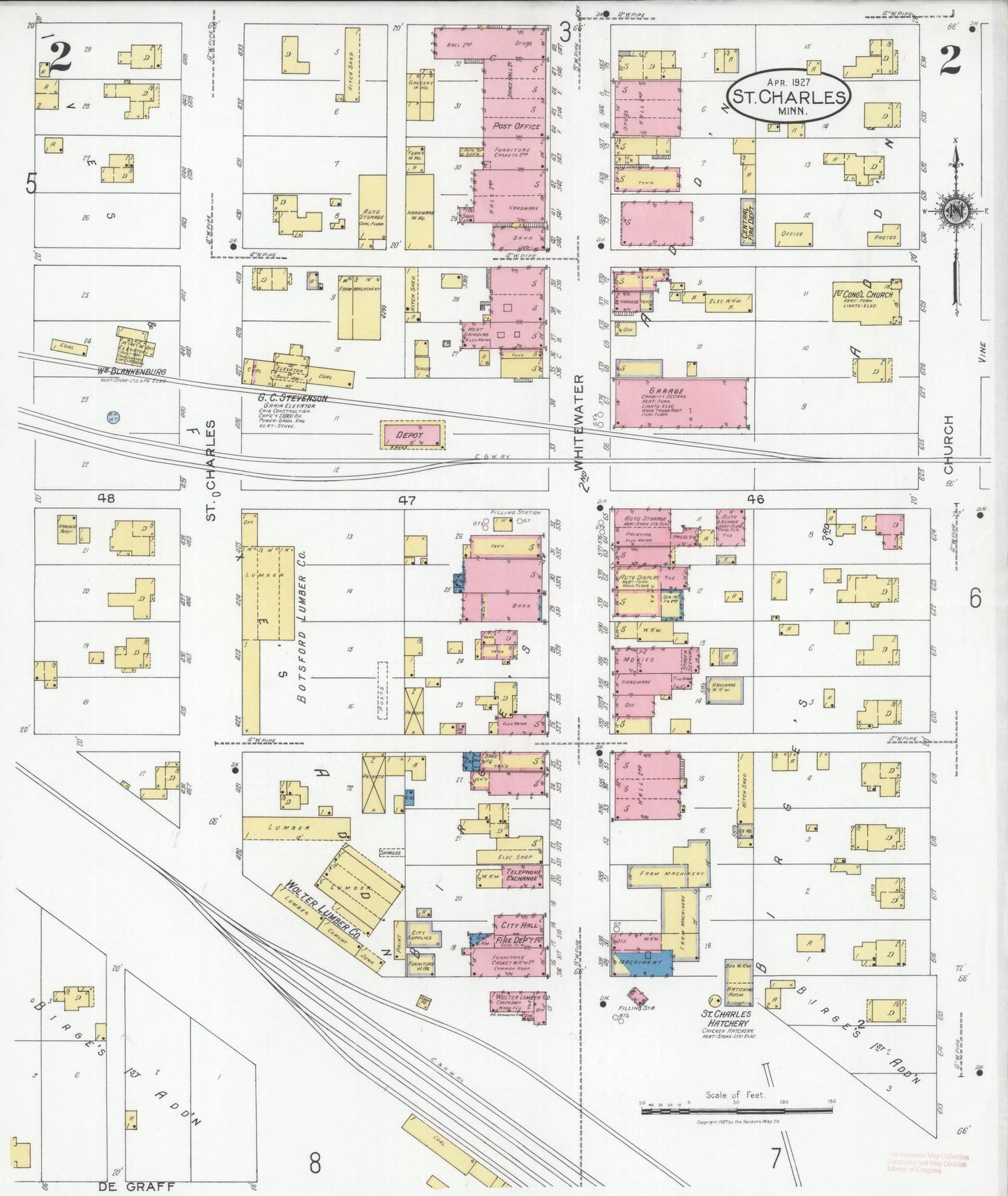 Sanborn Fire Insurance Map from Saint Charles, Winona County, Minnesota (1927), Sheet #0002 - Complete Map Set gallery image, historic Sanborn map, vintage wall art, Minnesota Minnesota