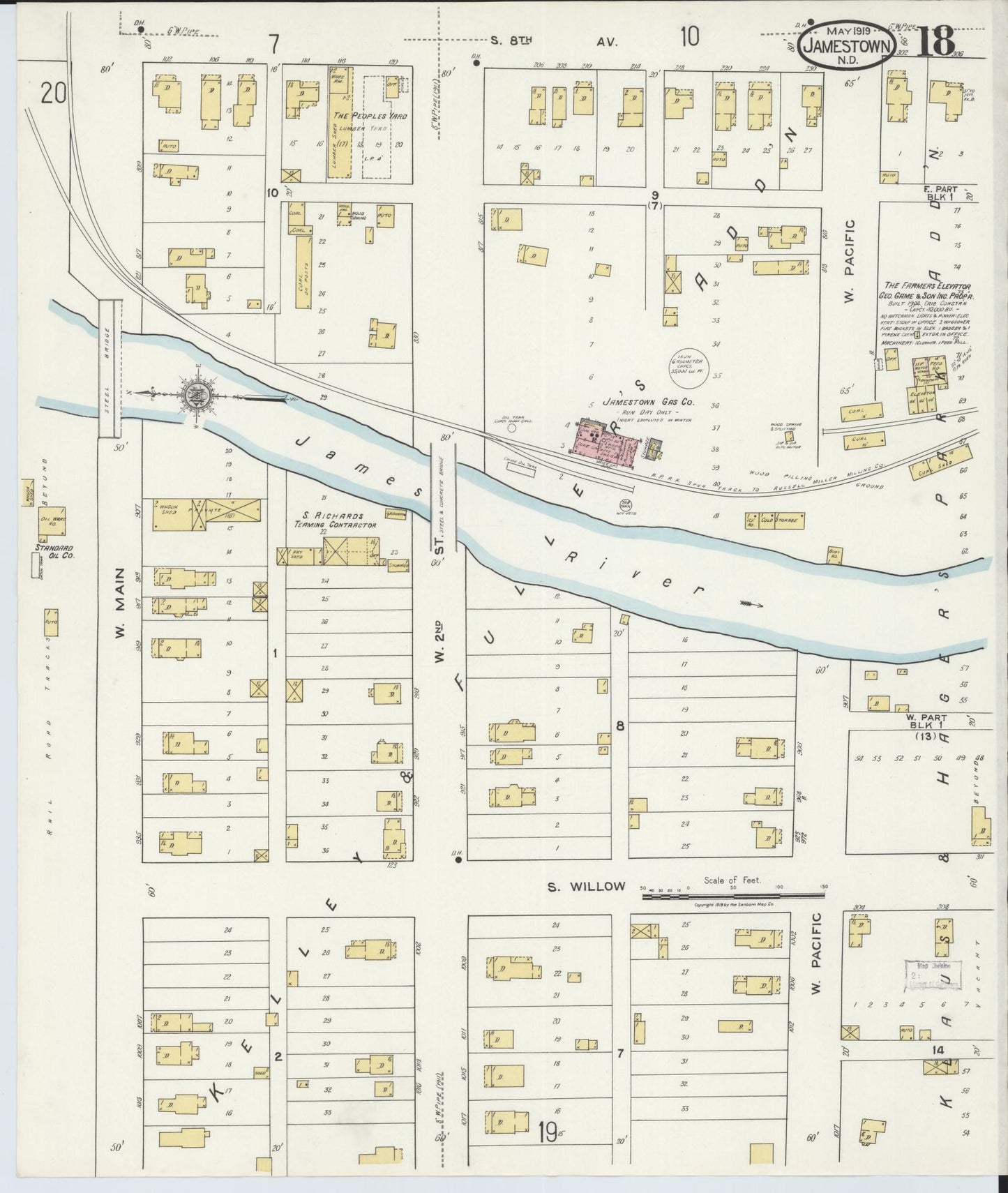 Sanborn Fire Insurance Map from Jamestown, Stutsman County, North Dakota (1919), Sheet #0018 - Complete Map Set gallery image, historic Sanborn map, vintage wall art, North Dakota North Dakota