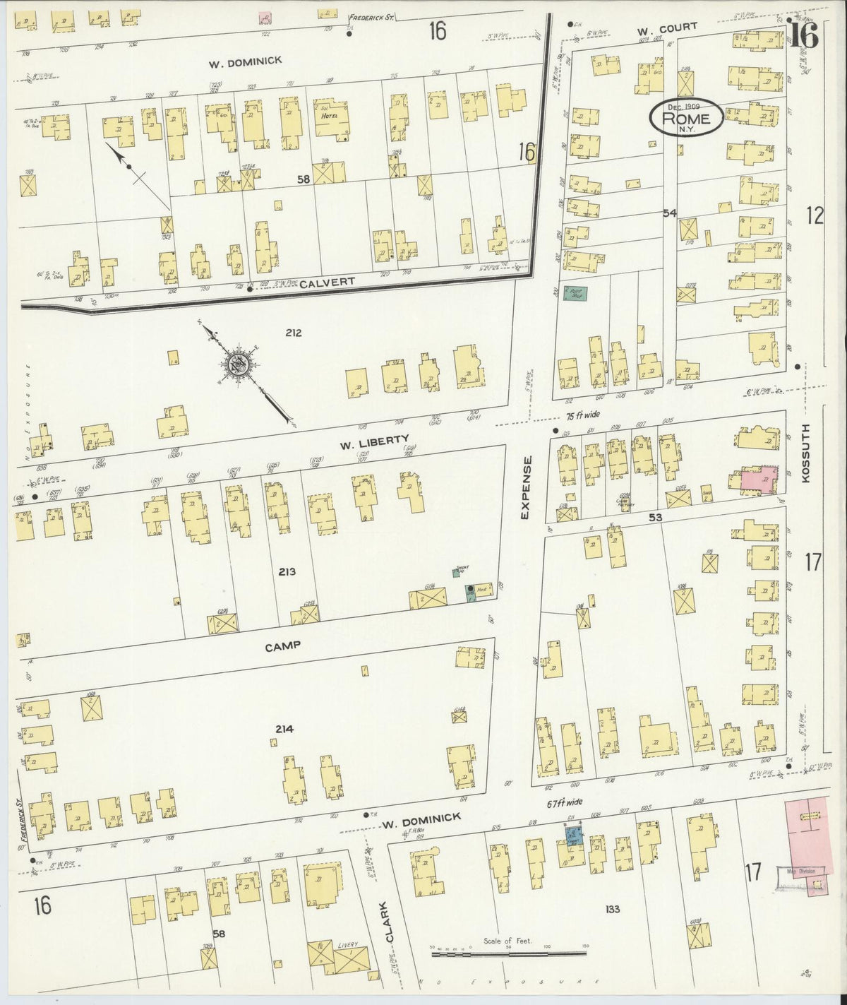 Sanborn Fire Insurance Map from Rome, Oneida County, New York (1909), Sheet #0016 - Historic Sanborn Fire Insurance Map Print, vintage old map wall art, antique decor, genealogy gift, New York New York map