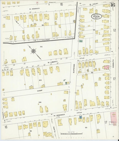 Sanborn Fire Insurance Map from Rome, Oneida County, New York (1909), Sheet #0016 - Historic Sanborn Fire Insurance Map Print, vintage old map wall art, antique decor, genealogy gift, New York New York map
