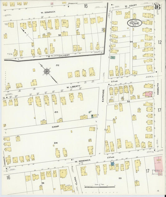Sanborn Fire Insurance Map from Rome, Oneida County, New York (1909), Sheet #0016 - Historic Sanborn Fire Insurance Map Print, vintage old map wall art, antique decor, genealogy gift, New York New York map
