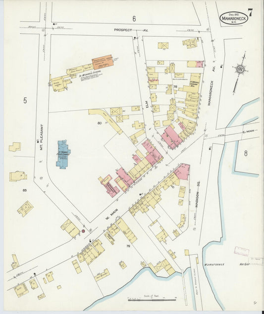 Sanborn Fire Insurance Map from Mamaroneck, Westchester County, New York (1912), Sheet #0006 - Historic Sanborn Fire Insurance Map Print, vintage old map wall art, antique decor, genealogy gift, New York New York map