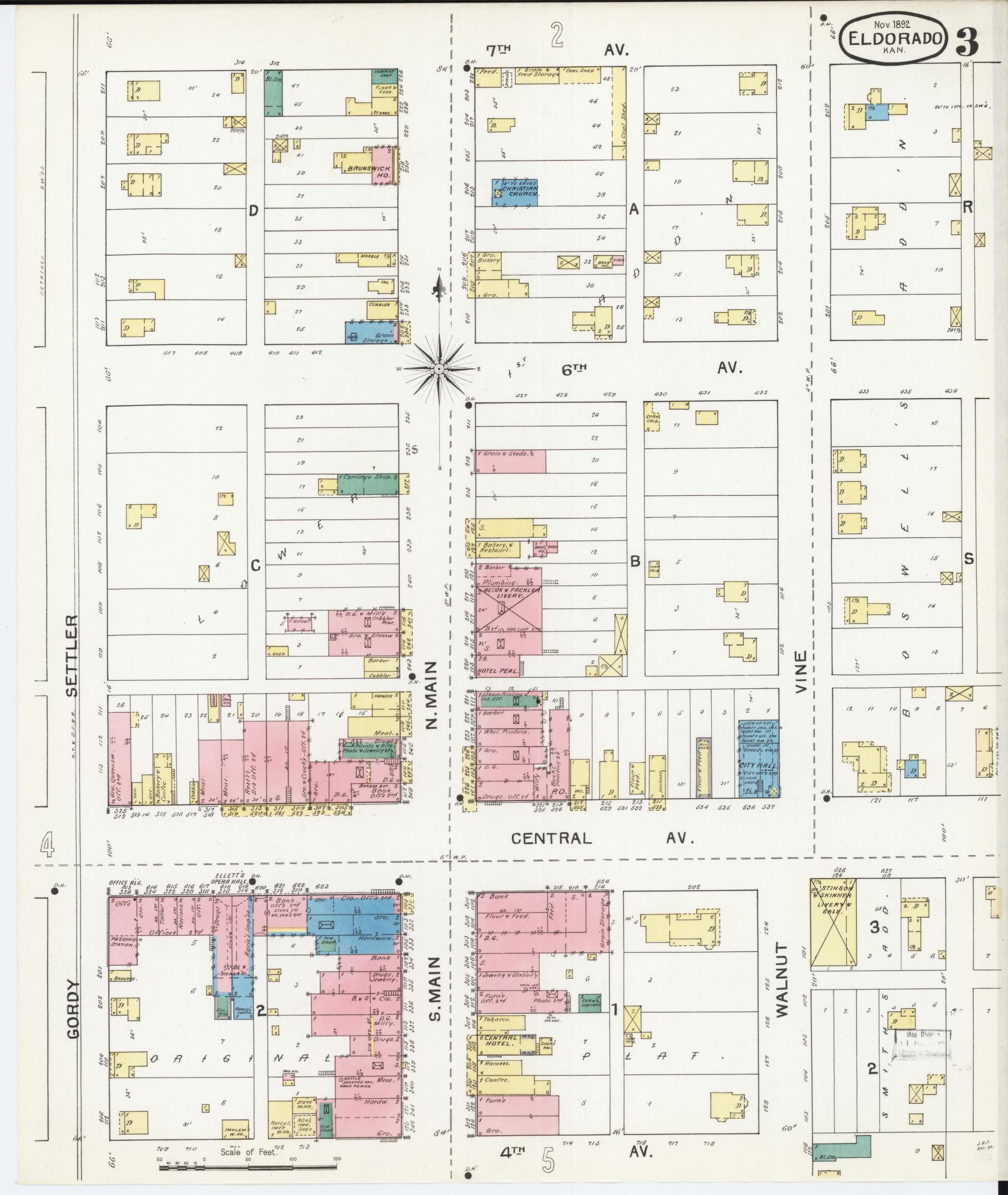 Sanborn Fire Insurance Map from El Dorado, Butler County, Kansas (1892), Sheet #0003 - Complete Map Set gallery image, historic Sanborn map, vintage wall art, Kansas Kansas
