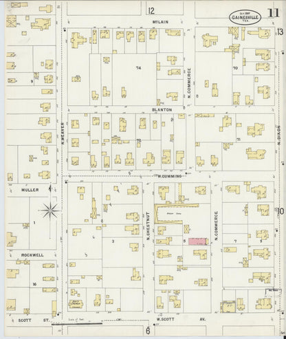 Sanborn Fire Insurance Map from Gainesville, Cooke County, Texas (1897), Sheet #0011 - Complete Map Set gallery image, historic Sanborn map, vintage wall art, Texas Texas