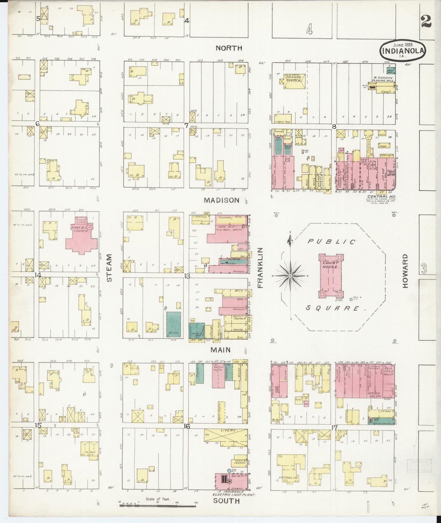 Sanborn Fire Insurance Map from Indianola, Warren County, Iowa (1893), Sheet #0002 - Historic Sanborn Fire Insurance Map Print, vintage old map wall art