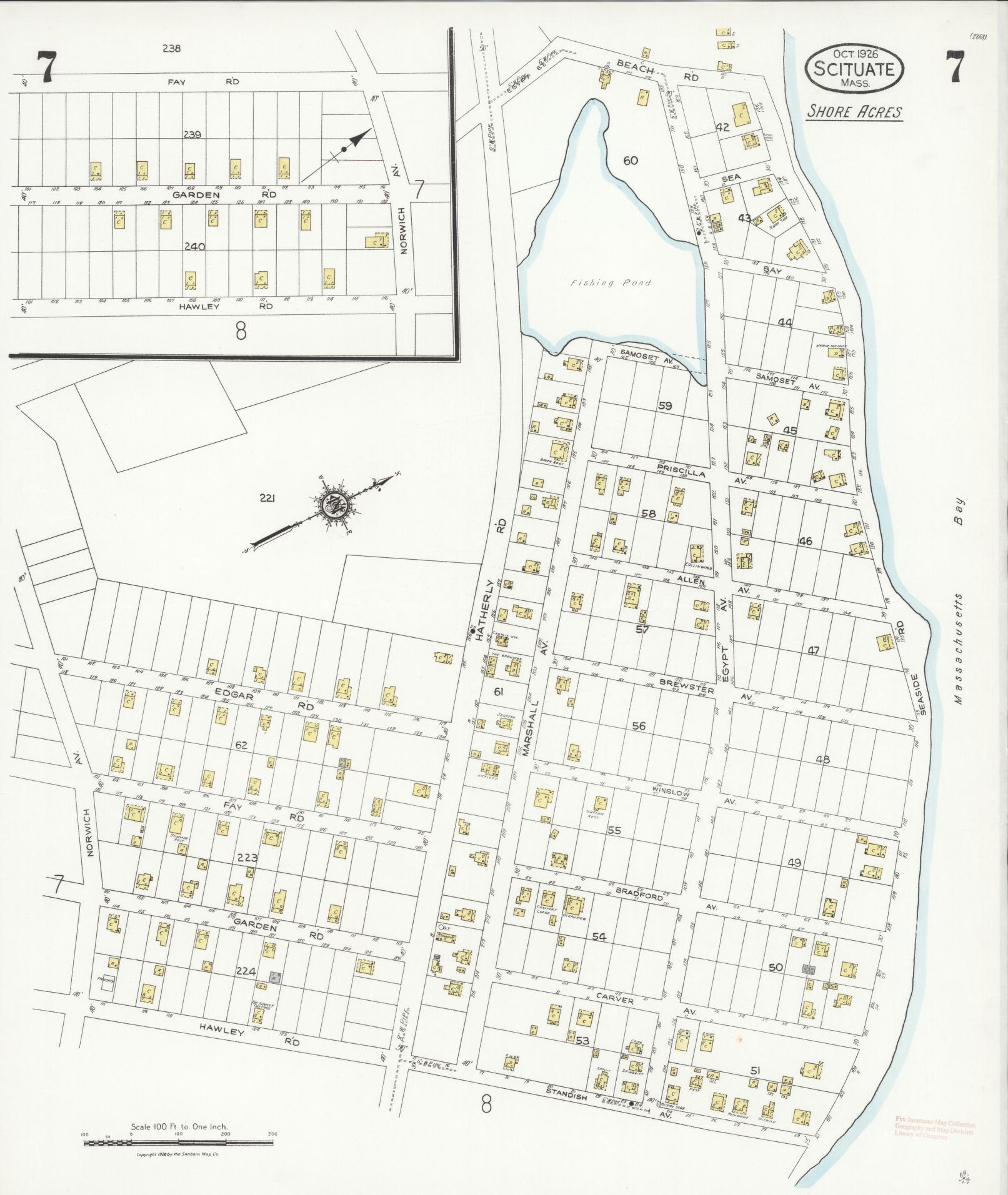 Sanborn Fire Insurance Map from Scituate, Plymouth County, Massachusetts (1926), Sheet #0007 - Historic Sanborn Fire Insurance Map Print, vintage old map wall art, antique decor, genealogy gift, Massachusetts Massachusetts map