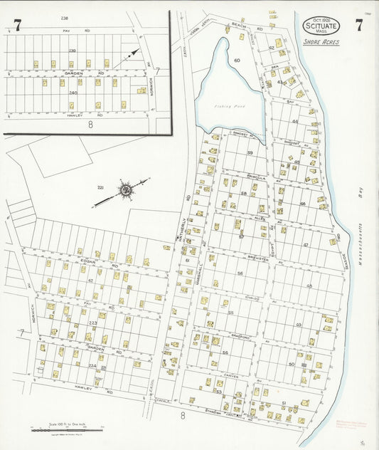 Sanborn Fire Insurance Map from Scituate, Plymouth County, Massachusetts (1926), Sheet #0007 - Historic Sanborn Fire Insurance Map Print, vintage old map wall art, antique decor, genealogy gift, Massachusetts Massachusetts map