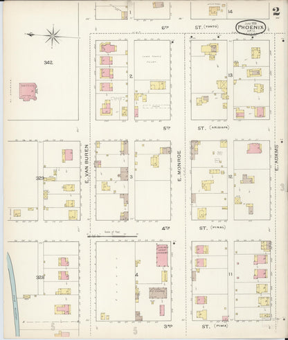 Sanborn Fire Insurance Map from Phoenix, Maricopa County, Arizona (1893), Sheet #0002 - Complete Map Set gallery image, historic Sanborn map, vintage wall art, Arizona Arizona