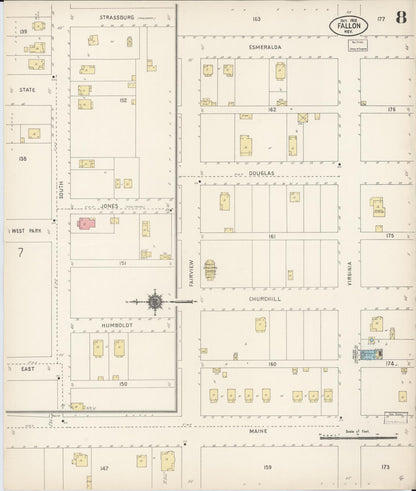 Sanborn Fire Insurance Map from Fallon, Churchill County, Nevada (1912), Sheet #0008 - Complete Map Set gallery image, historic Sanborn map, vintage wall art, Nevada Nevada