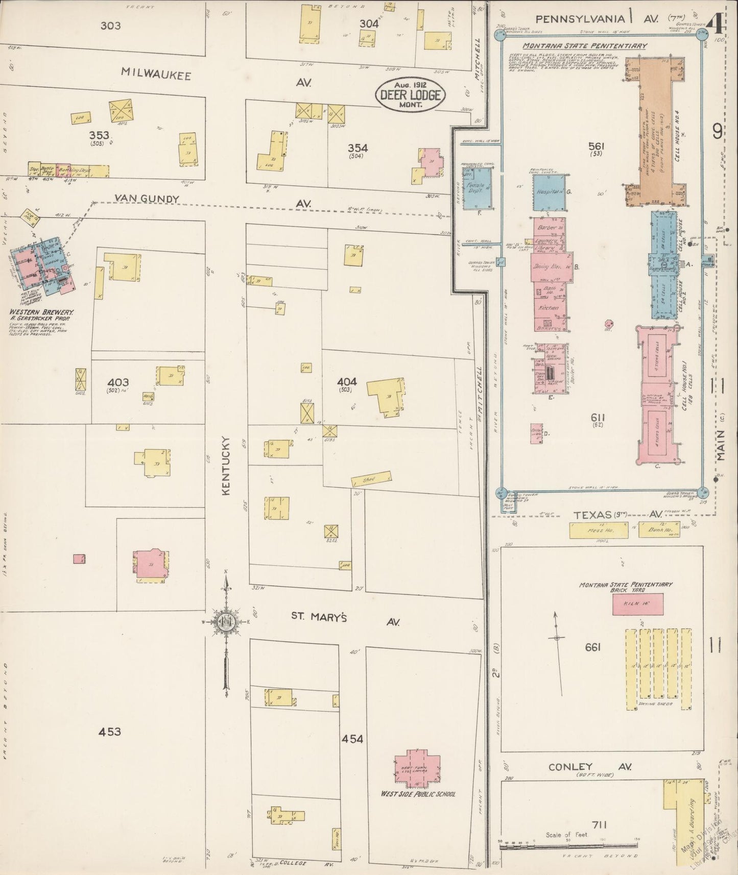 Sanborn Fire Insurance Map from Deer Lodge, Powell County, Montana (1912), Sheet #0004 - Complete Map Set gallery image, historic Sanborn map, vintage wall art, Montana Montana