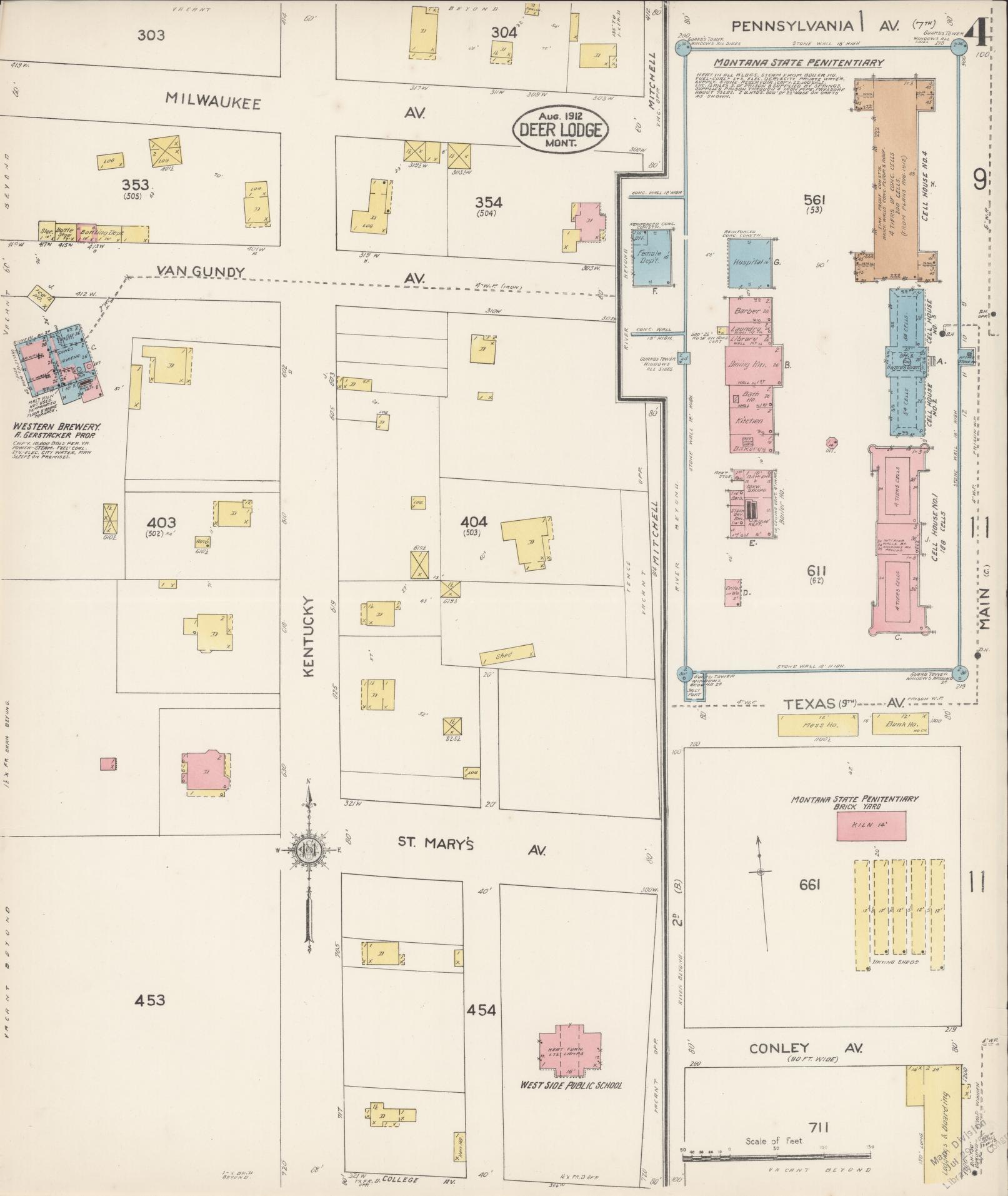 Sanborn Fire Insurance Map from Deer Lodge, Powell County, Montana (1912), Sheet #0004 - Complete Map Set gallery image, historic Sanborn map, vintage wall art, Montana Montana