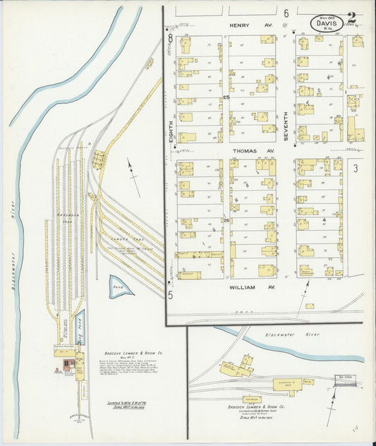 Sanborn Fire Insurance Map from Davis, Tucker County, West Virginia (1909), Sheet #0002 - Historic Sanborn Fire Insurance Map Print, vintage old map wall art, antique decor, genealogy gift, West Virginia West Virginia map