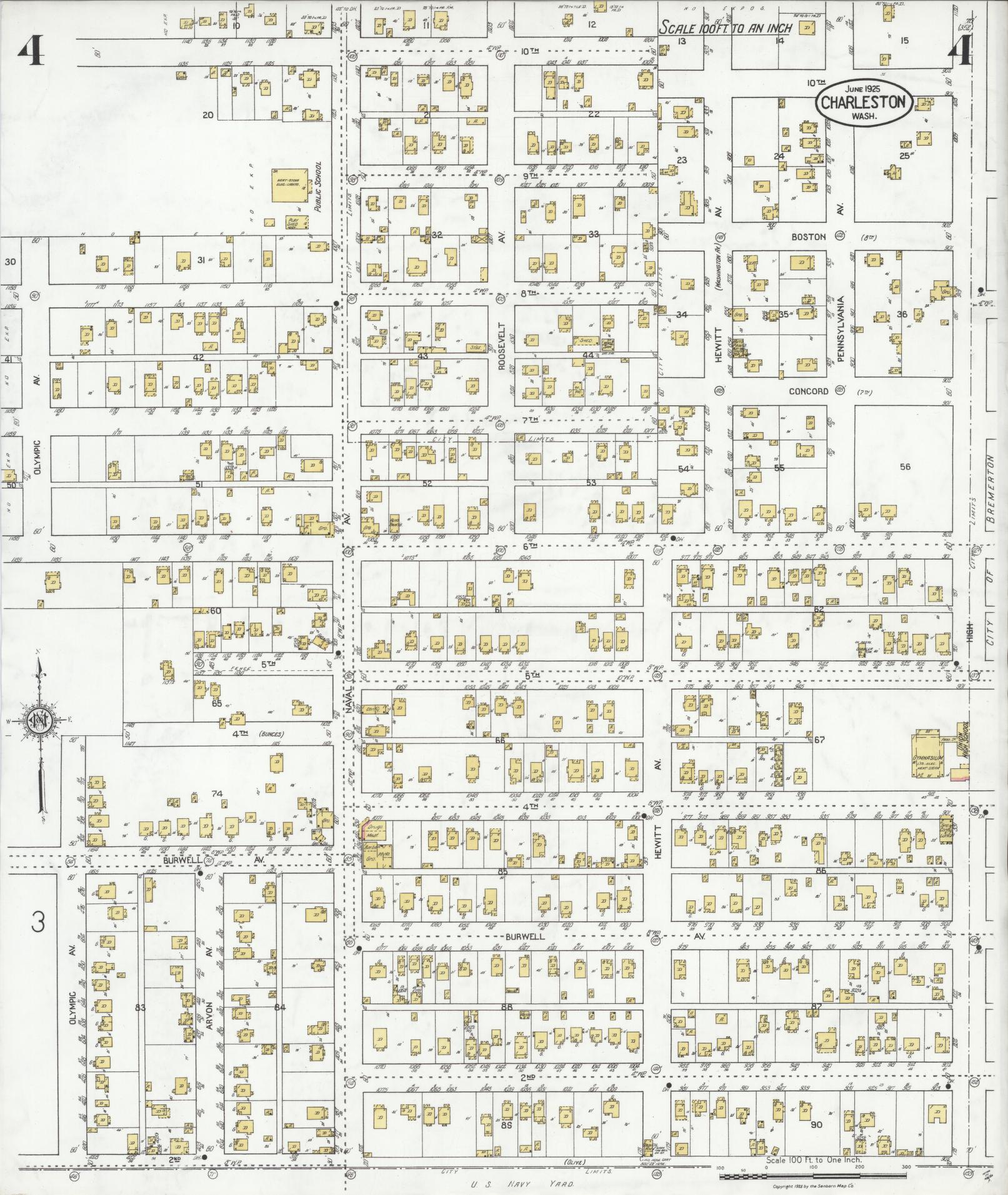 Sanborn Fire Insurance Map from Charleston, Kitsap County, Washington (1925), Sheet #0004 - Complete Map Set gallery image, historic Sanborn map, vintage wall art, Washington Washington