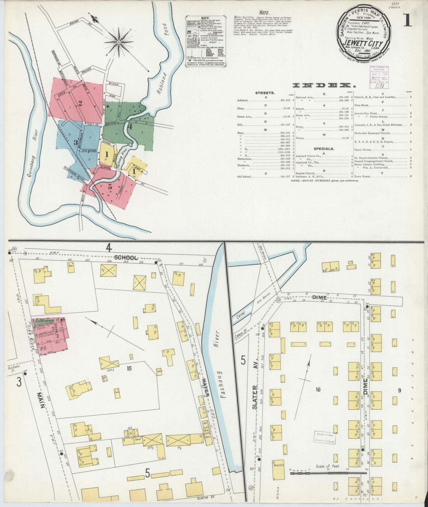 Sanborn Fire Insurance Map from Jewett City, New London County, Connecticut (1901), Sheet #0001 - Historic Sanborn Fire Insurance Map Print, vintage old map wall art, antique decor, genealogy gift, Connecticut Connecticut map