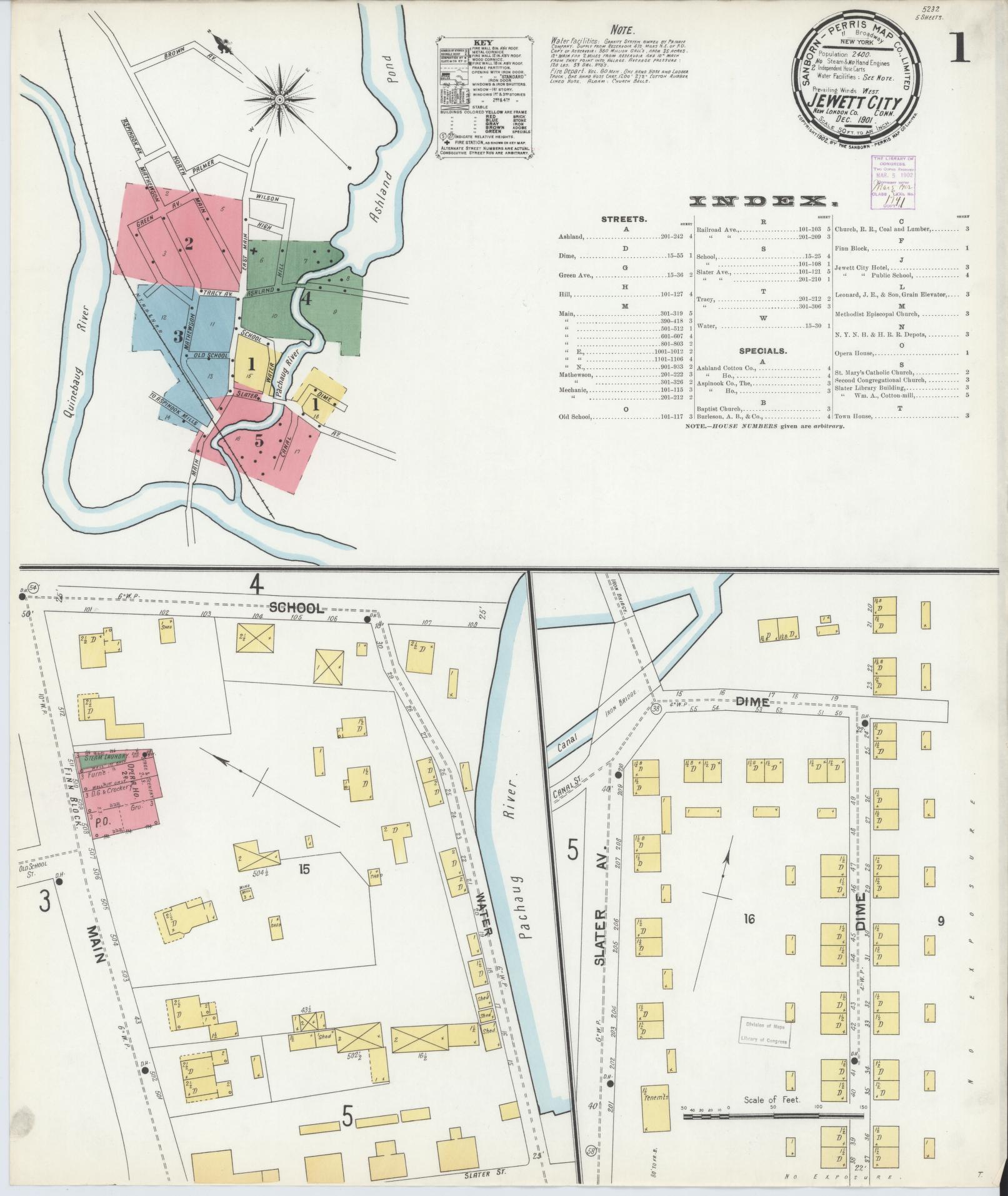 Sanborn Fire Insurance Map from Jewett City, New London County, Connecticut (1901), Sheet #0001 - Historic Sanborn Fire Insurance Map Print, vintage old map wall art, antique decor, genealogy gift, Connecticut Connecticut map