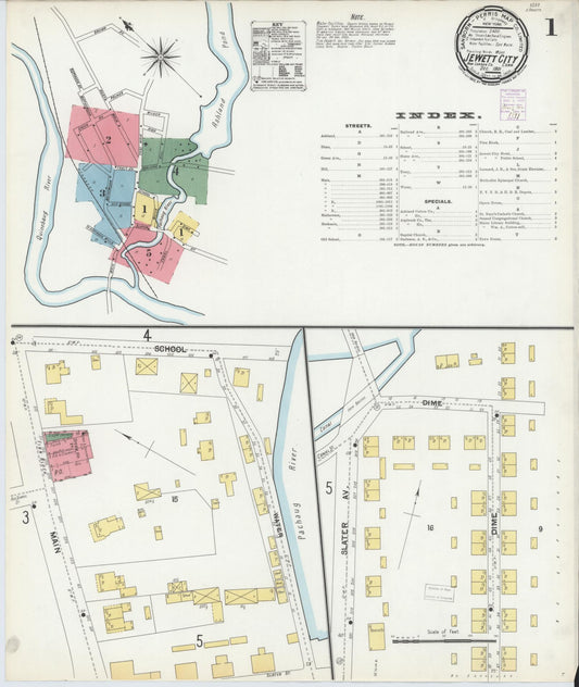 Sanborn Fire Insurance Map from Jewett City, New London County, Connecticut (1901), Sheet #0001 - Historic Sanborn Fire Insurance Map Print, vintage old map wall art, antique decor, genealogy gift, Connecticut Connecticut map