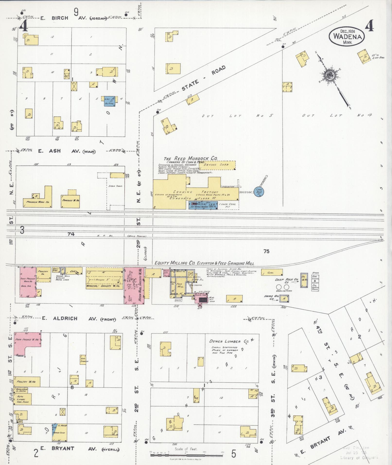 Sanborn Fire Insurance Map from Wadena, Wadena County, Minnesota (1924), Sheet #0004 - Complete Map Set gallery image, historic Sanborn map, vintage wall art, Minnesota Minnesota