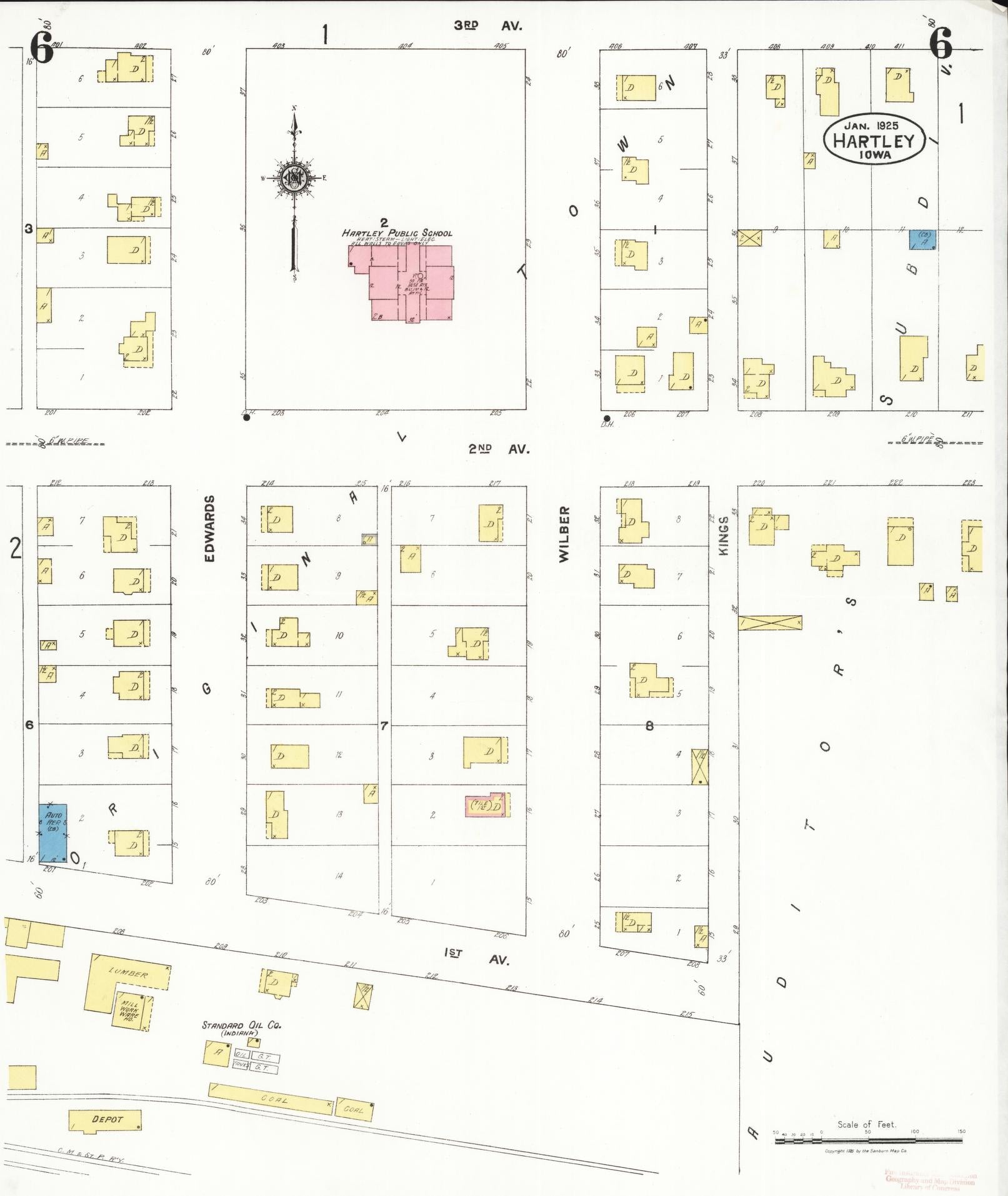 Sanborn Fire Insurance Map from Hartley, O'Brien County, Iowa (1925), Sheet #0006 - Historic Sanborn Fire Insurance Map Print, vintage old map wall art