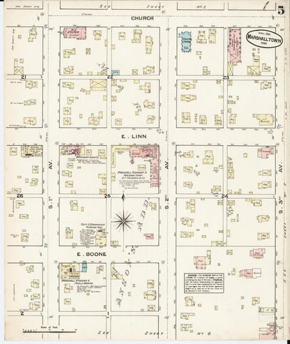 Sanborn Fire Insurance Map from Marshalltown, Marshall County, Iowa (1884), Sheet #0005 - Historic Sanborn Fire Insurance Map Print, vintage old map wall art