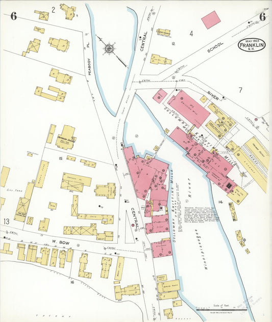 Sanborn Fire Insurance Map from Franklin, Merrimack County, New Hampshire (1923), Sheet #0006 - Historic Sanborn Fire Insurance Map Print, vintage old map wall art, antique decor, genealogy gift, New Hampshire New Hampshire map