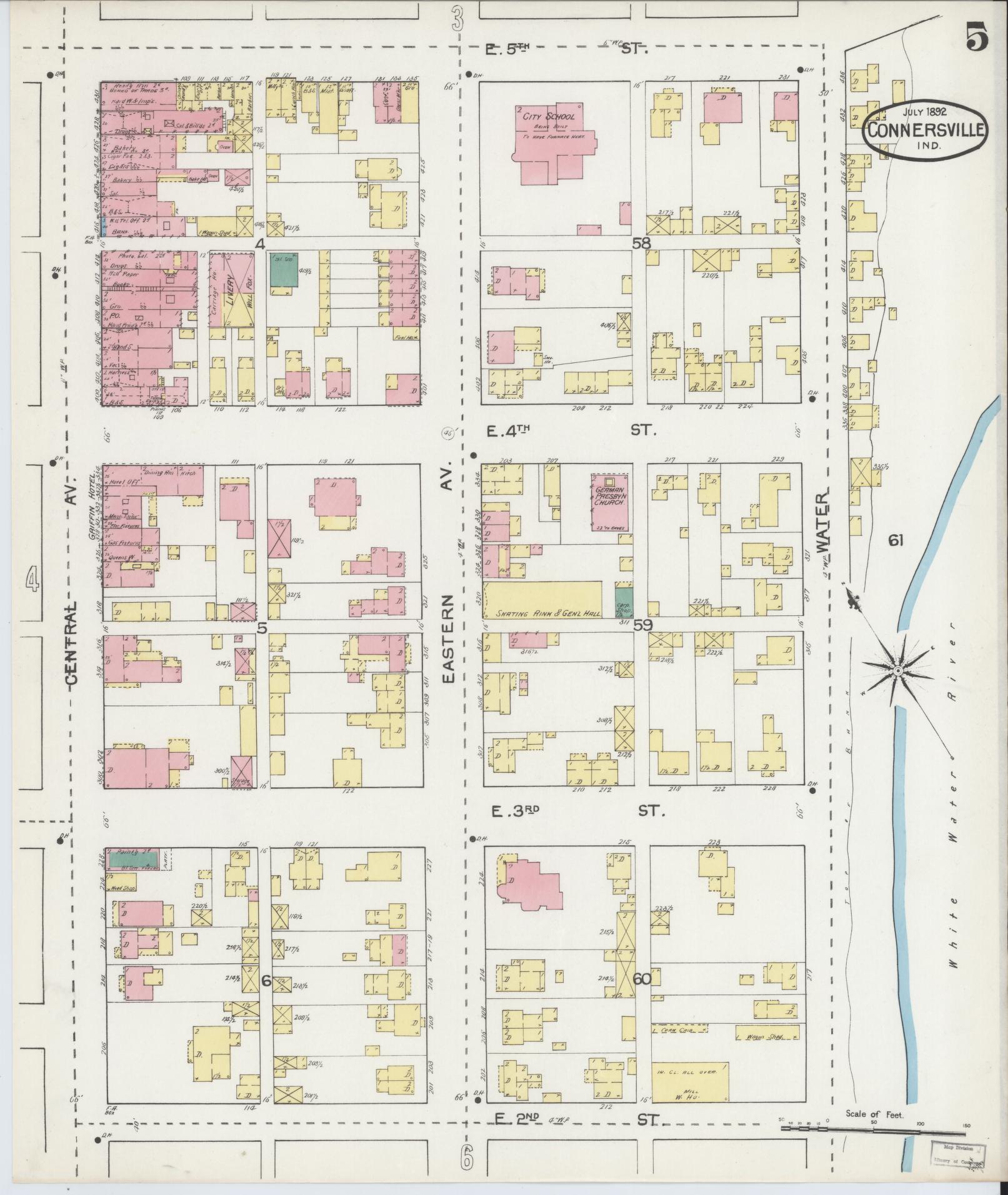 Sanborn Fire Insurance Map from Connersville, Fayette County, Indiana (1892), Sheet #0005 - Complete Map Set gallery image, historic Sanborn map, vintage wall art, Indiana Indiana