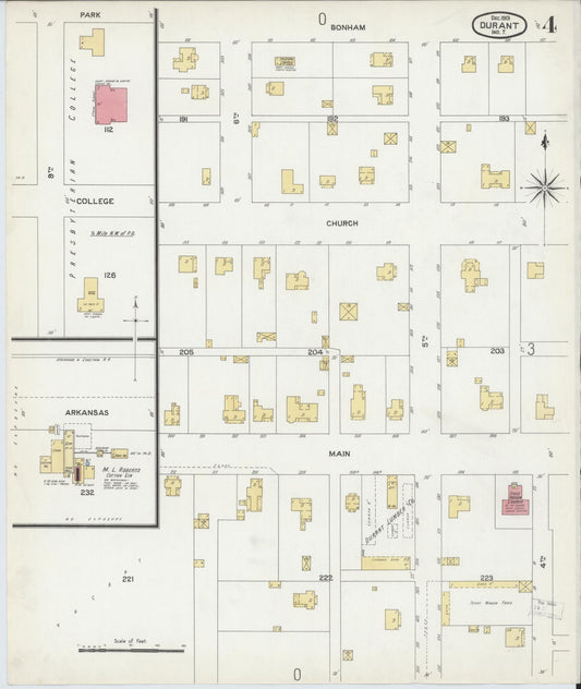 Sanborn Fire Insurance Map from Durant, Bryan County, Oklahoma (1901), Sheet #0004 - Historic Sanborn Fire Insurance Map Print, vintage old map wall art, antique decor, genealogy gift, Oklahoma Oklahoma map