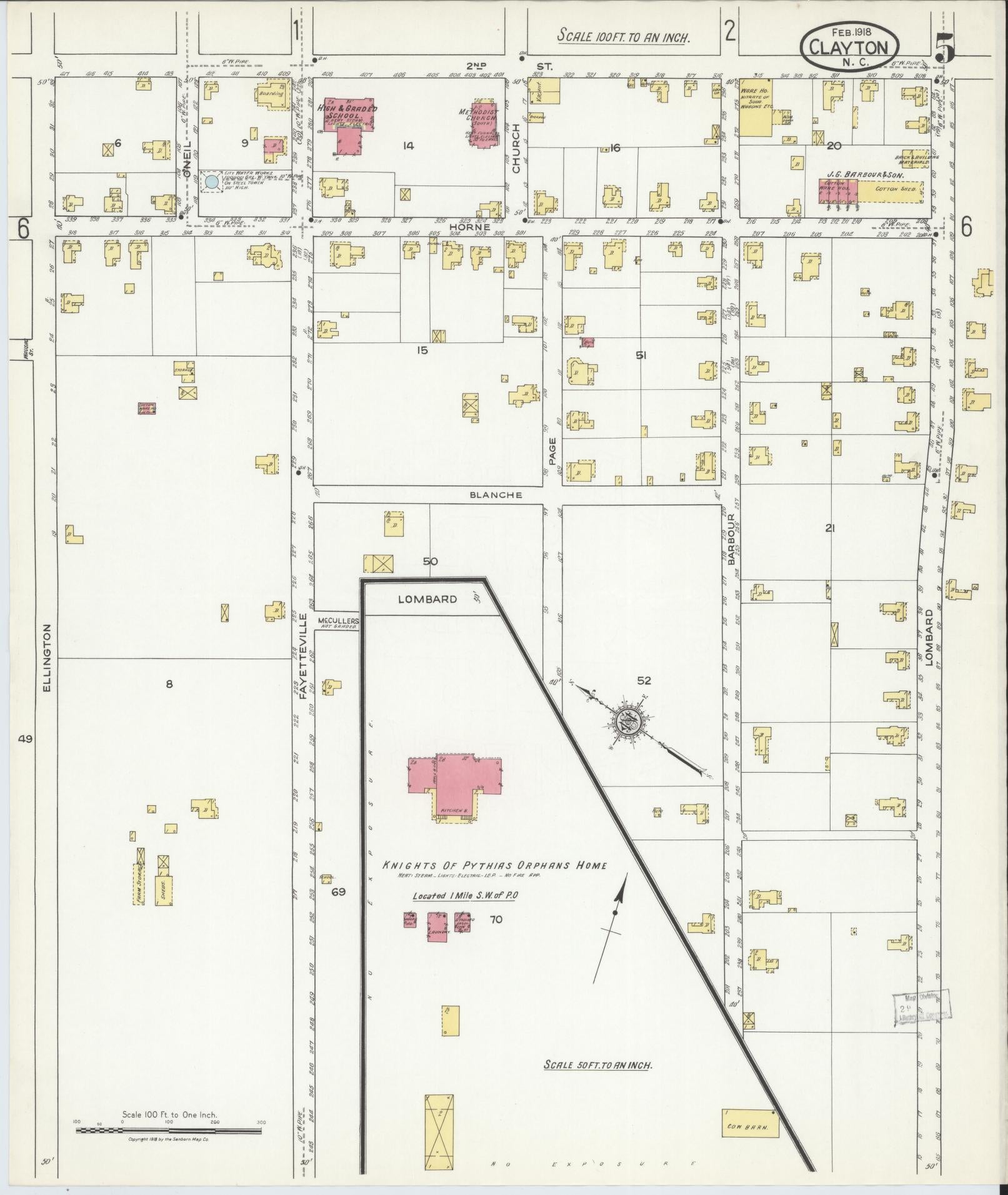 Sanborn Fire Insurance Map from Clayton, Johnston County, North Carolina (1918), Sheet #0005 - Historic Sanborn Fire Insurance Map Print, vintage old map wall art, antique decor, genealogy gift, North Carolina North Carolina map