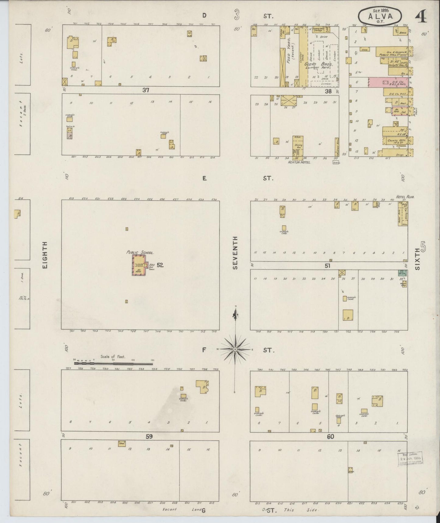 Sanborn Fire Insurance Map from Alva, Woods County, Oklahoma (1895), Sheet #0004 - Complete Map Set gallery image, historic Sanborn map, vintage wall art, Oklahoma Oklahoma