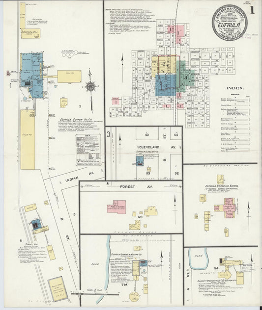 Sanborn Fire Insurance Map from Eufala, McIntosch County, Oklahoma (1910), Sheet #0001 - Historic Sanborn Fire Insurance Map Print, vintage old map wall art, antique decor, genealogy gift, Oklahoma Oklahoma map