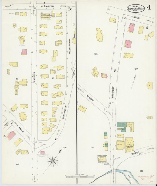 Sanborn Fire Insurance Map from Rumford Falls, Oxford County, Maine (1907), Sheet #0004 - Historic Sanborn Fire Insurance Map Print, vintage old map wall art, antique decor, genealogy gift, Maine Maine map