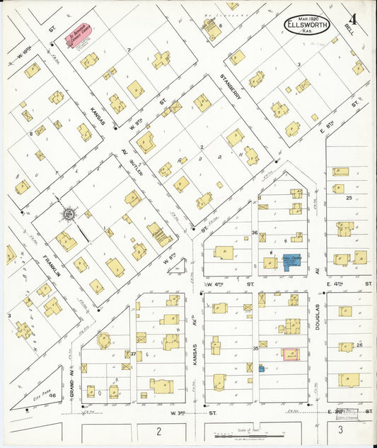 Sanborn Fire Insurance Map from Ellsworth, Ellsworth County, Kansas (1920), Sheet #0004 - Historic Sanborn Fire Insurance Map Print, vintage old map wall art, antique decor, genealogy gift, Kansas Kansas map