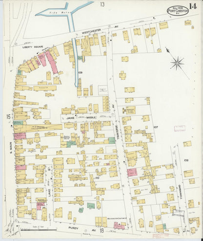 Sanborn Fire Insurance Map from Port Chester, Westchester County, New York (1908), Sheet #0014 - Complete Map Set gallery image, historic Sanborn map, vintage wall art, New York New York