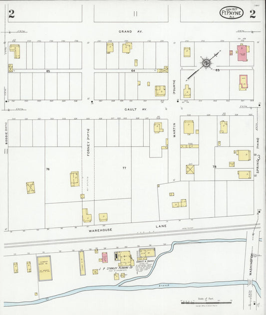Sanborn Fire Insurance Map from Fort Payne, Dekalb County, Alabama (1927), Sheet #0002 - Historic Sanborn Fire Insurance Map Print, vintage old map wall art, antique decor, genealogy gift, Alabama Alabama map