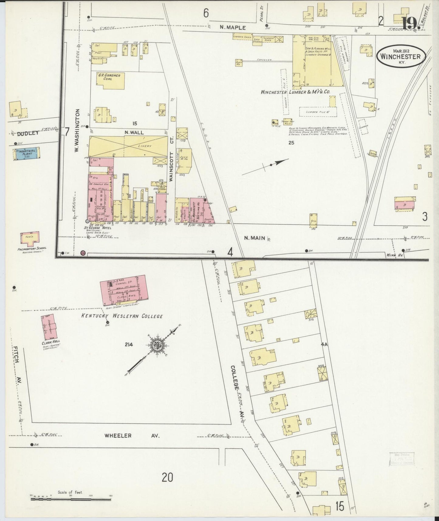 Sanborn Fire Insurance Map from Winchester, Clark County, Kentucky (1912), Sheet #0019 - Complete Map Set gallery image, historic Sanborn map, vintage wall art, Kentucky Kentucky