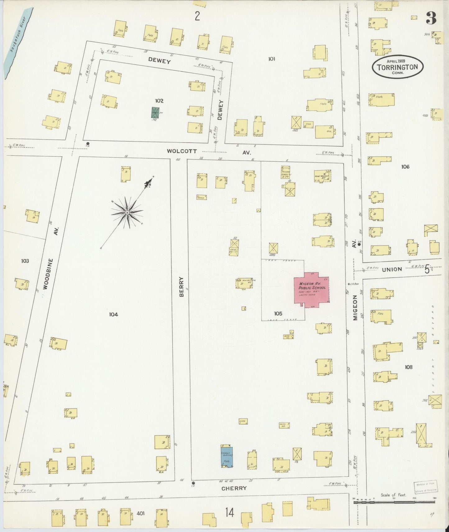 Sanborn Fire Insurance Map from Torrington, Litchfield County, Connecticut (1909), Sheet #0003 - Complete Map Set gallery image, historic Sanborn map, vintage wall art, Connecticut Connecticut