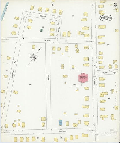 Sanborn Fire Insurance Map from Torrington, Litchfield County, Connecticut (1909), Sheet #0003 - Complete Map Set gallery image, historic Sanborn map, vintage wall art, Connecticut Connecticut
