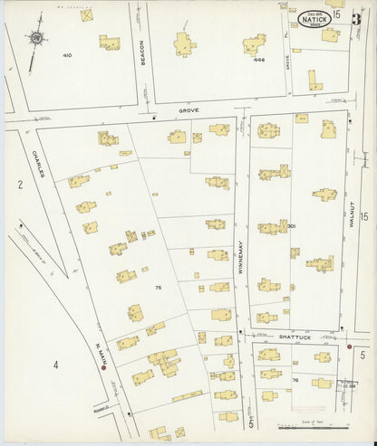 Sanborn Fire Insurance Map from Natick, Middlesex County, Massachusetts (1915), Sheet #0003 - Historic Sanborn Fire Insurance Map Print, vintage old map wall art, antique decor, genealogy gift, Massachusetts Massachusetts map