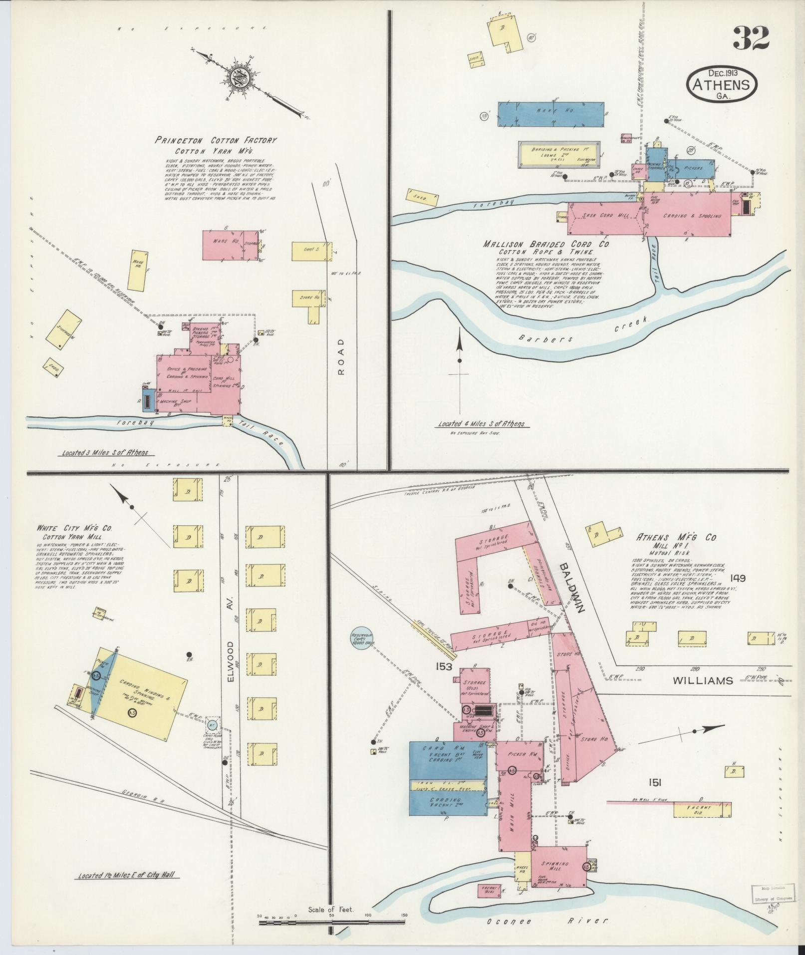 Sanborn Fire Insurance Map from Athens, Clarke County, Georgia (1913), Sheet #0032 - Historic Sanborn Fire Insurance Map Print, vintage old map wall art, antique decor, genealogy gift, Georgia Georgia map