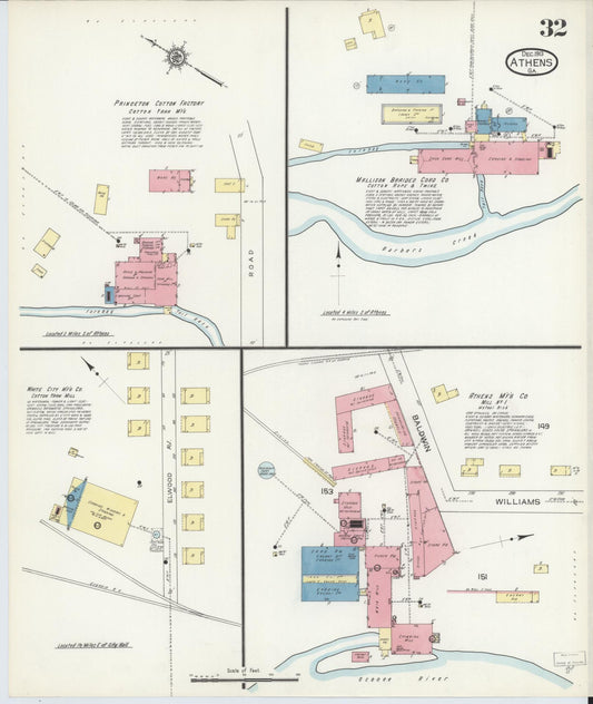 Sanborn Fire Insurance Map from Athens, Clarke County, Georgia (1913), Sheet #0032 - Historic Sanborn Fire Insurance Map Print, vintage old map wall art, antique decor, genealogy gift, Georgia Georgia map