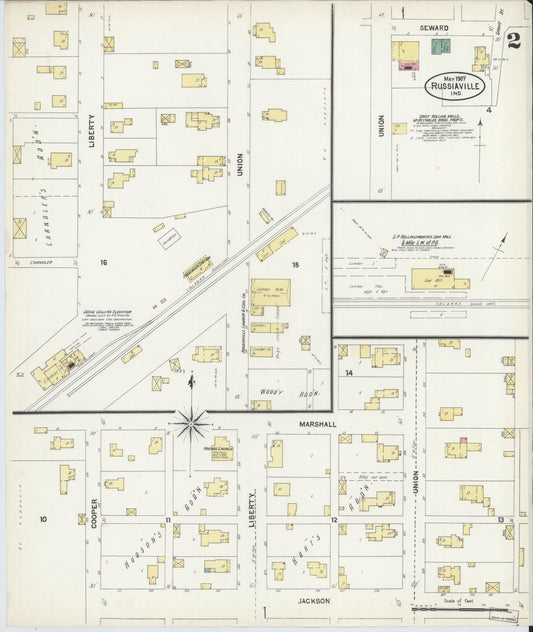 Sanborn Fire Insurance Map from Russiaville, Howard County, Indiana (1907), Sheet #0002 - Historic Sanborn Fire Insurance Map Print, vintage old map wall art, antique decor, genealogy gift, Indiana Indiana map