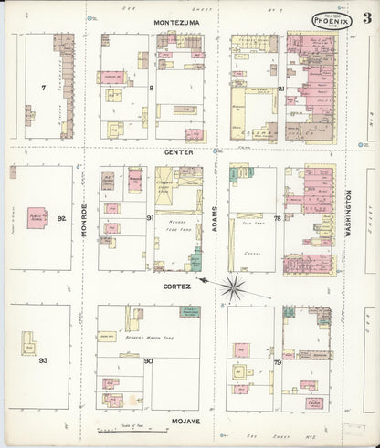 Sanborn Fire Insurance Map from Phoenix, Maricopa County, Arizona (1890), Sheet #0003 - Complete Map Set gallery image, historic Sanborn map, vintage wall art, Arizona Arizona