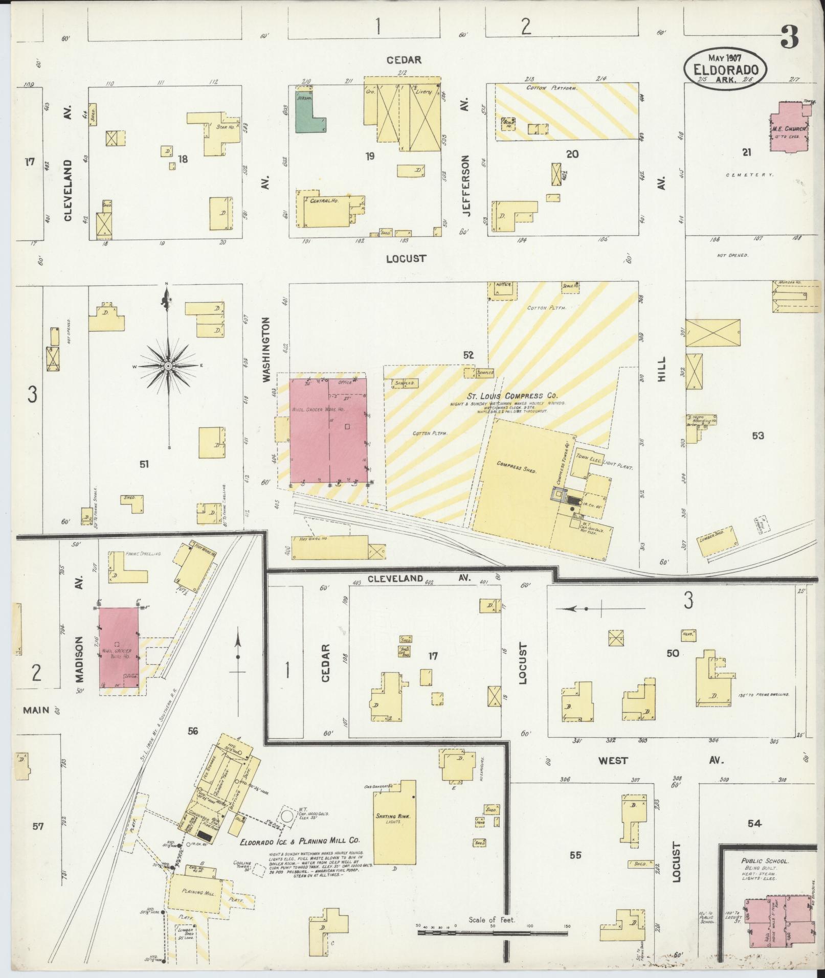 Sanborn Fire Insurance Map from El Dorado, Union County, Arkansas (1907), Sheet #0003 - Complete Map Set gallery image, historic Sanborn map, vintage wall art, Arkansas Arkansas