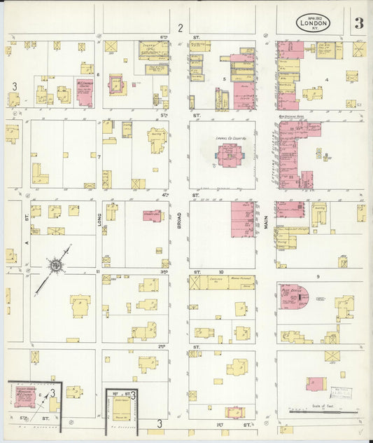 Sanborn Fire Insurance Map from London, Laurel County, Kentucky (1912), Sheet #0003 - Historic Sanborn Fire Insurance Map Print, vintage old map wall art, antique decor, genealogy gift, Kentucky Kentucky map