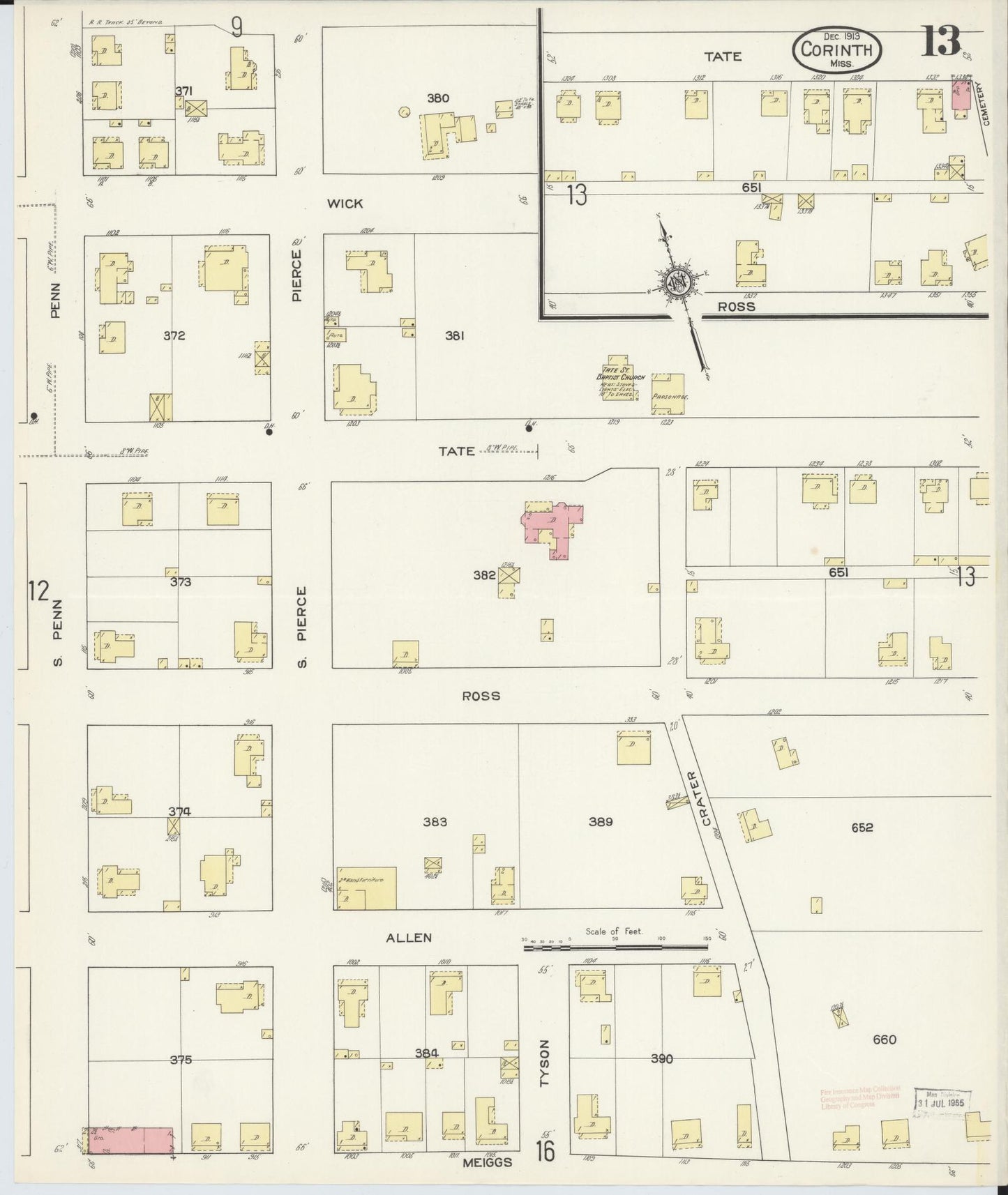Sanborn Fire Insurance Map from Corinth, Alcorn County, Mississippi (1913), Sheet #0013 - Complete Map Set gallery image, historic Sanborn map, vintage wall art, Mississippi Mississippi